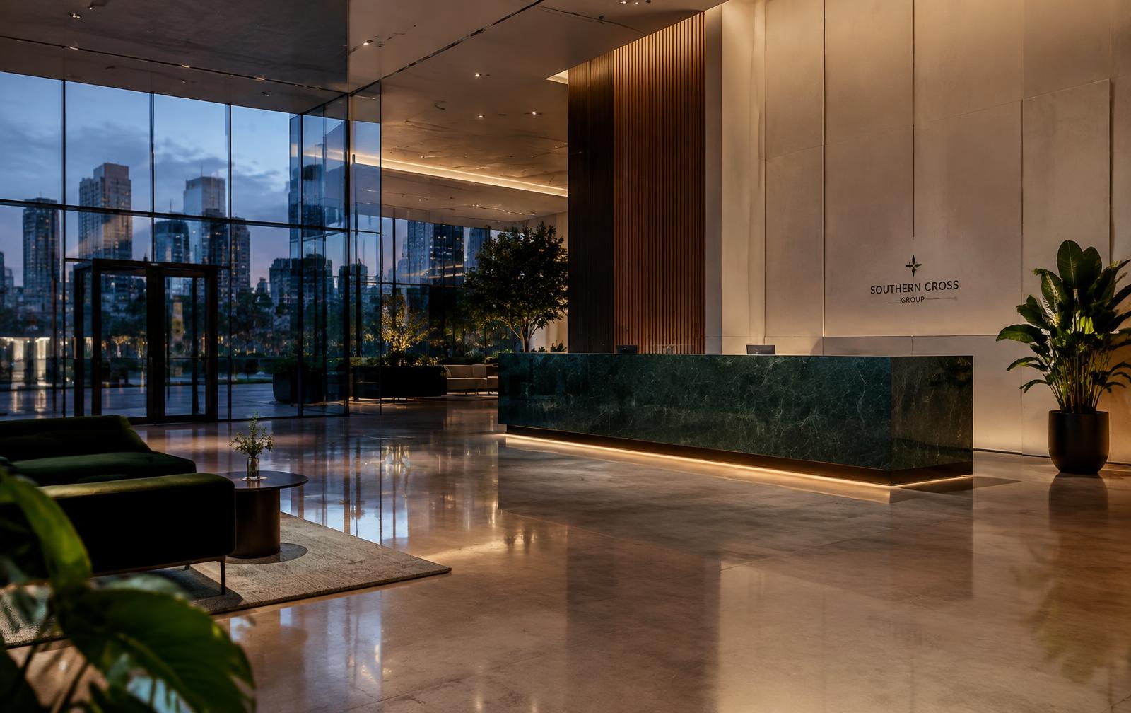 Spotless modern office lobby